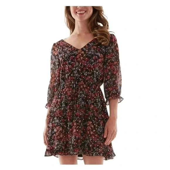 BCX dress black ruffled metallic sheer lined - Picture 1 of 7